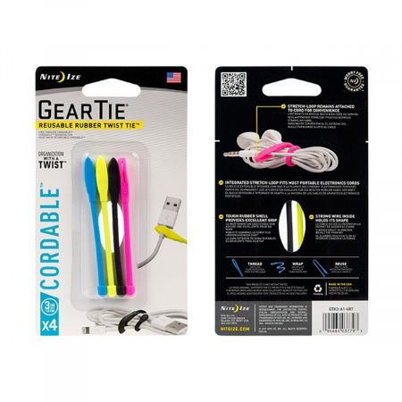 Nite Ize Gear Tie CordableTM Twist Tie  (Assorted, 3 in. 4 Pack)