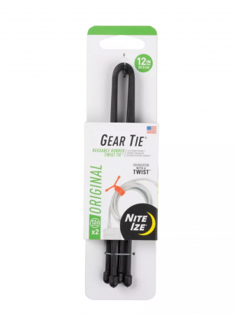 Nite Ize Gear Tie Reusable Rubber Twist TieTM (Black, 12 in. 2 Pack)
